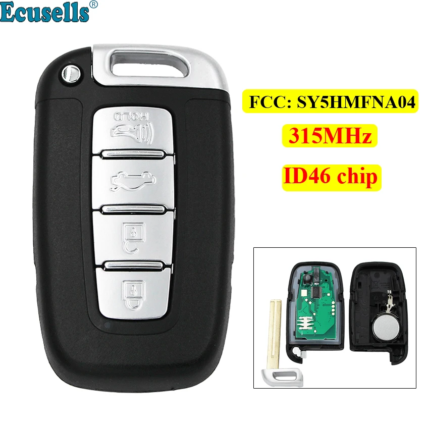 4 Buttons Smart Prox Key Fob 315MHz ID46 chip for Hyundai Equus Sonata Genesis Kia Rio Optima 2011-2014 FCC: SY5HMFNA04 | Автомобили и