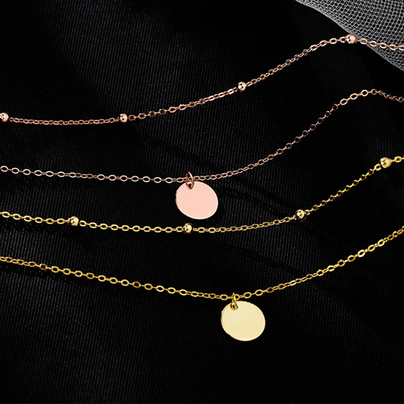 925 Sterling Silver Double Layer Choker Necklace Round Piece Pendant Necklaces Gift for Women Fine Accessories Jewelry