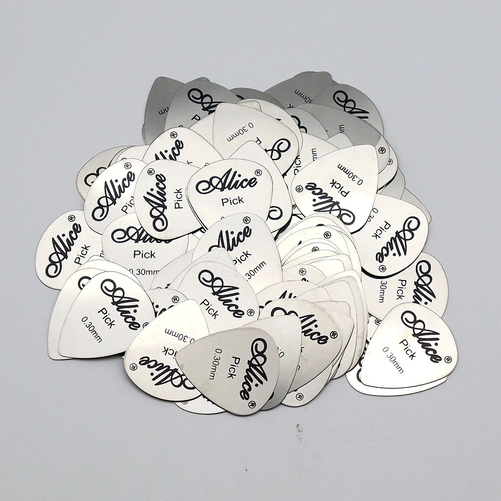 50pcs Guitar Metal Picks Alice Guitar Picks for Acoustic Electric Accessories 0.3mm