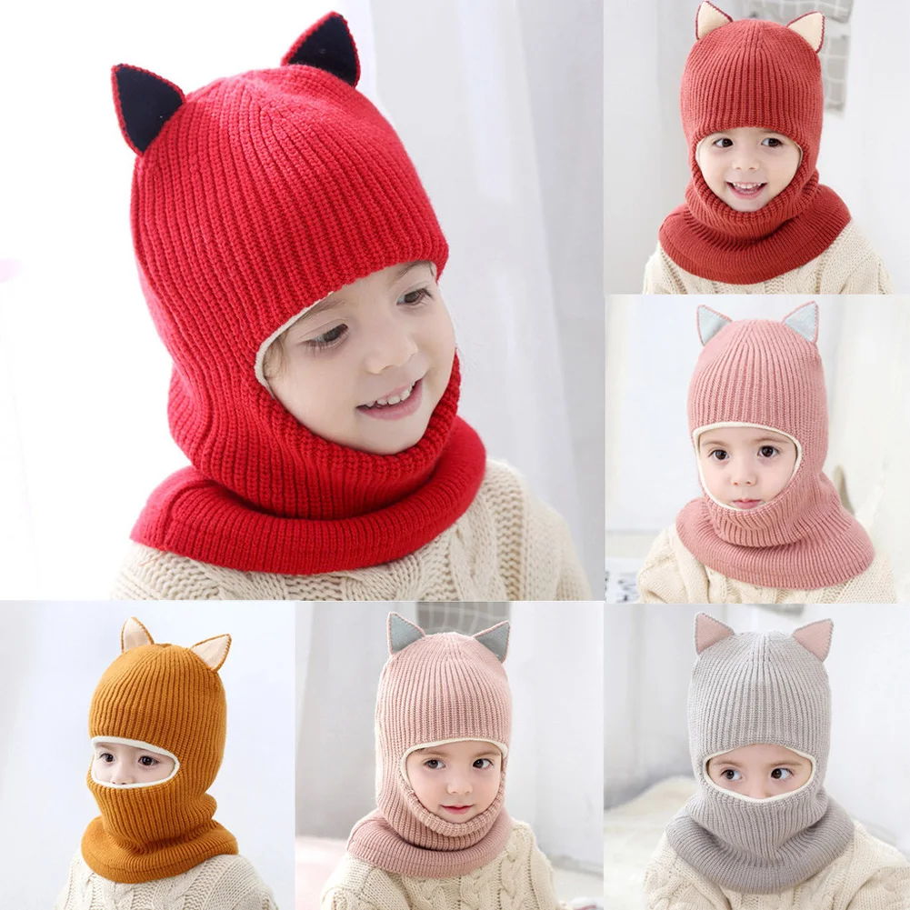Детская зимняя теплая шапочка с мордой обезьянки, шапка с наушниками, вязаная шапка для детей 2-5 лет