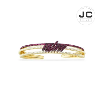 

New Fashion Charms Sterling silver Original Engraving,White & Burgundy Hoop Open Cuff For Women Mono Zircon Glamour Jewelry Gift