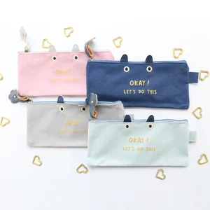 Domikee cute kawaii creative cartoon cats shape school student fabric zipper pencil bags pencil pouch stationery supplies