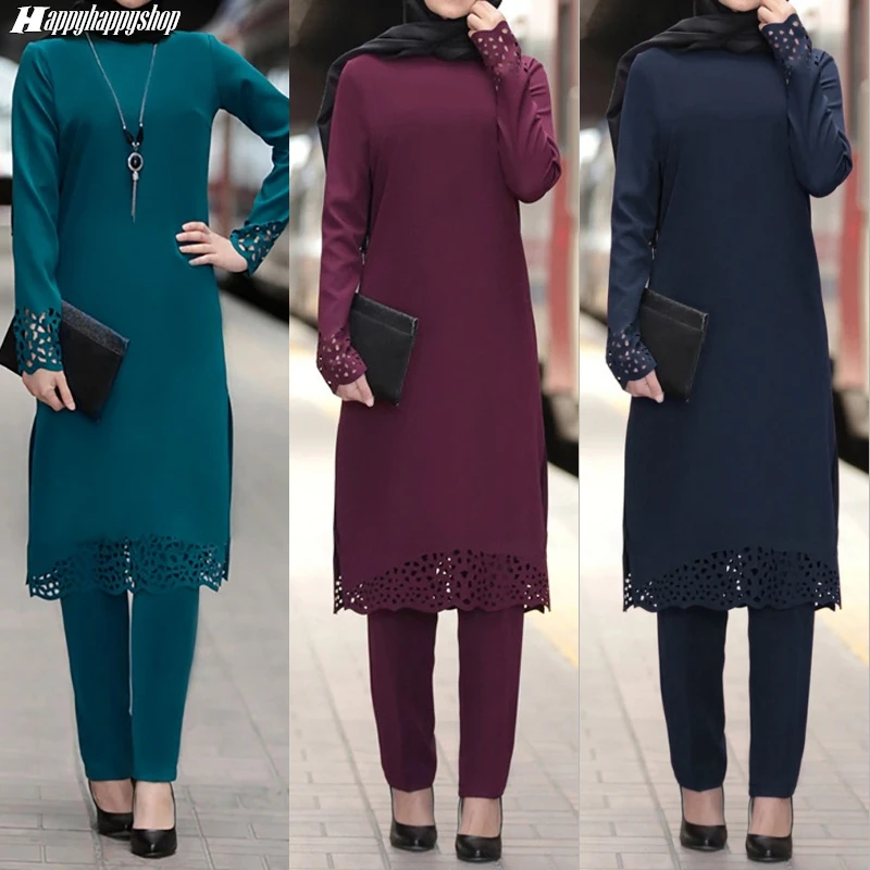 Abaya Turkey Muslim Islamic Clothing Women's Spring Autumn Blouse Long Pants Long Sleeve Shirts Dress Female Outfits 2PCS muslim headwear,muslim dress,muslim robe