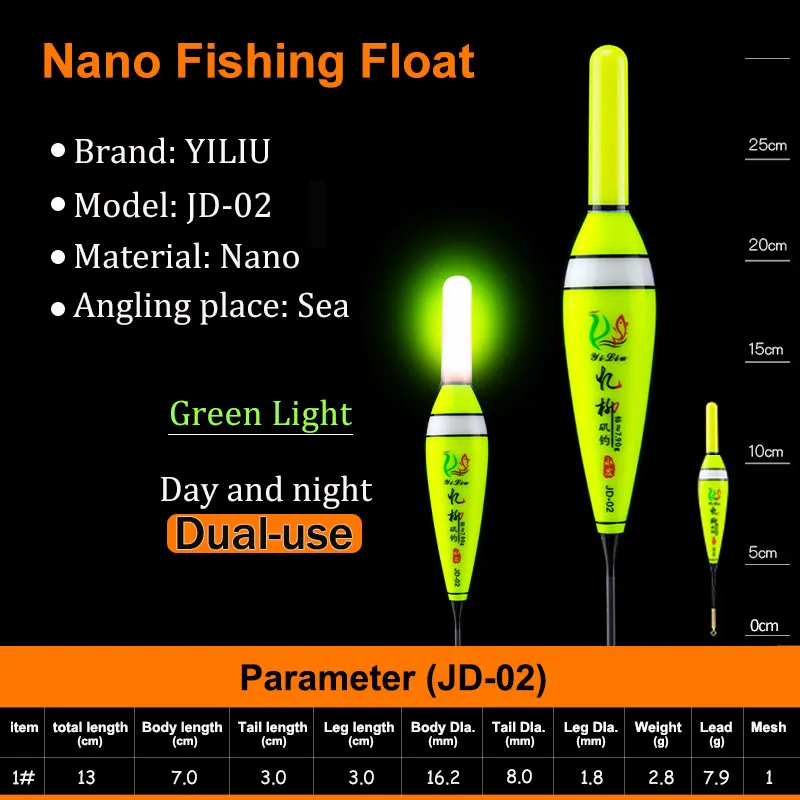 Абсолютно Электронный Рок-Рыбалка поплавки светодиодный светильник светящийся нано-рыбалка буй ночной морской океан рыболовные снасти инструменты шестеренки - Цвет: JD-02 green light