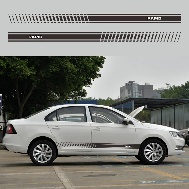 2 шт./лот гоночный автомобиль черная длинная полоса графика для Skoda RAPID сторона тела виниловая наклейка