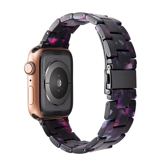 Resin strap for apple watch band 7 44mm 40mm 42mm 38mm 41 45mm correa transparent Loop watchband for iwatch 7 6 se series 5 4 3 Navy blueflower