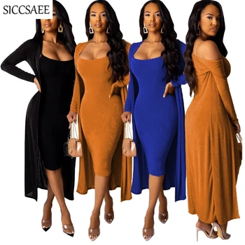 

2019 Autumn Winter 2 Piece Set Women Bodycon Bandage Dress Knee Length Sexy Maxi Cardigan Fleece Thickening Velvet Clothing Nap