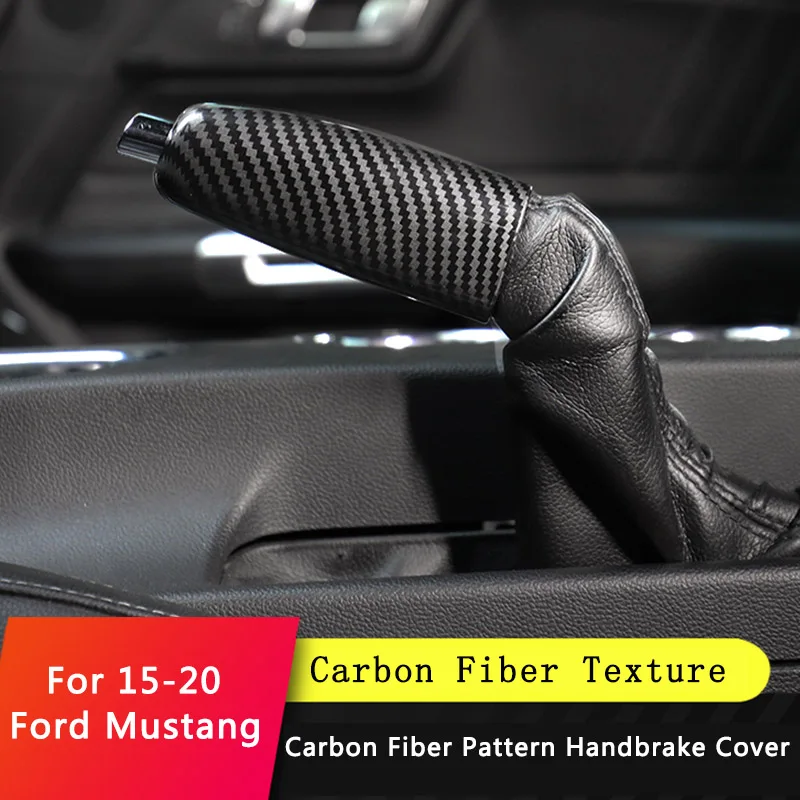 QHCP Handbrake Grip Frame Cover Hand Brake Trims ABS Carbon Fiber For Ford Mustang 2015 Car Accessories hand brake cover