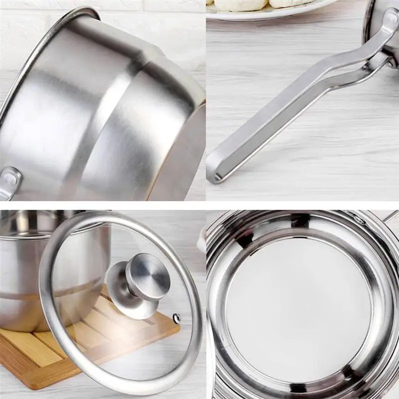 Stainless Steel Milk Pot Double-layer Steamer Multifunction Steam Pot Cooking Pots(18cm Pot+Steaming Rack