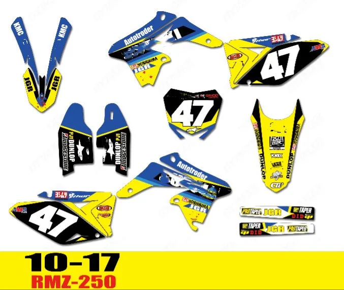 Бесплатные наклейки на заднюю панель для Suzuki RMZ250 RMZ 250 2010 11 12 2013 2014 2015 2016 2017 2018