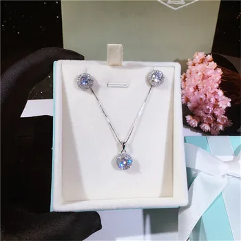 

Trendy Pendant Earring Jewelry set Real 925 sterling silver bijou Sona cz Wedding necklace Earrings for women Bridal Jewelry