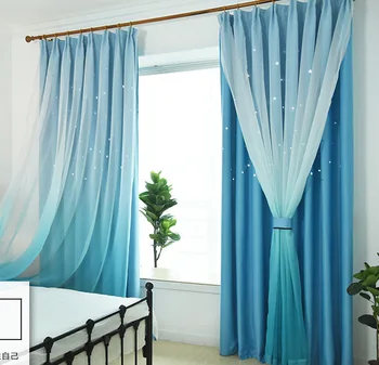 

Korean Lace Hollow Star Curtain Double Shading Curtain Suitable for Bedroom Living Room Curtain Pink Dream Princess Curtains