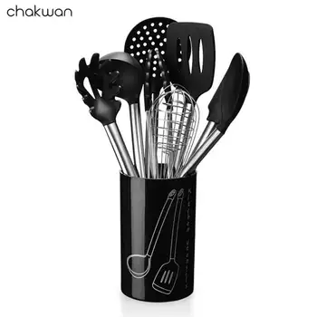 

Silicone Cooking Tool Set Utensils Non Stick Spatula Shovel Soup Spoon Wooden Handle Tong The New Listing