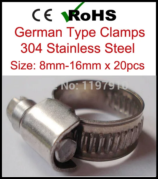 8mm16mm X 20pcs Top Quality German Style 304 Stainless Steel Hose