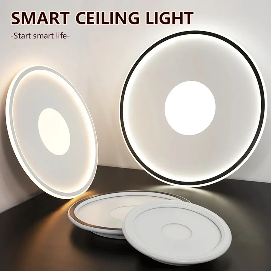 Lâmpada do Teto Sala de Estar Montagem em Superfície Led para Quarto Moderna Inteligente Pode Escurecido Luzes Luz Teto Redonda Iluminação Interior Ser 4 Luzes de teto