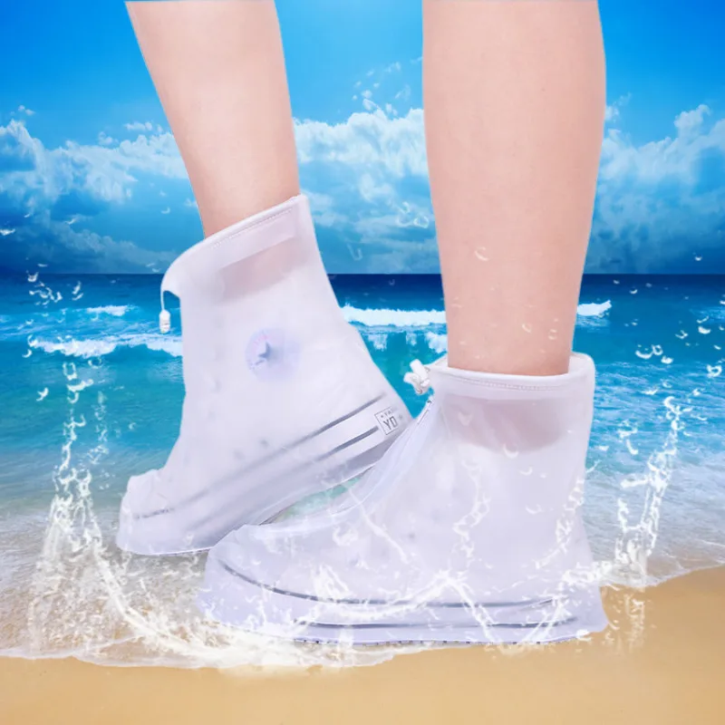 

1pair Waterproof Protector Shoes Boot Cover Unisex Zipper Rain Shoe Covers High-Top Anti-Slip Rain Shoes Cases