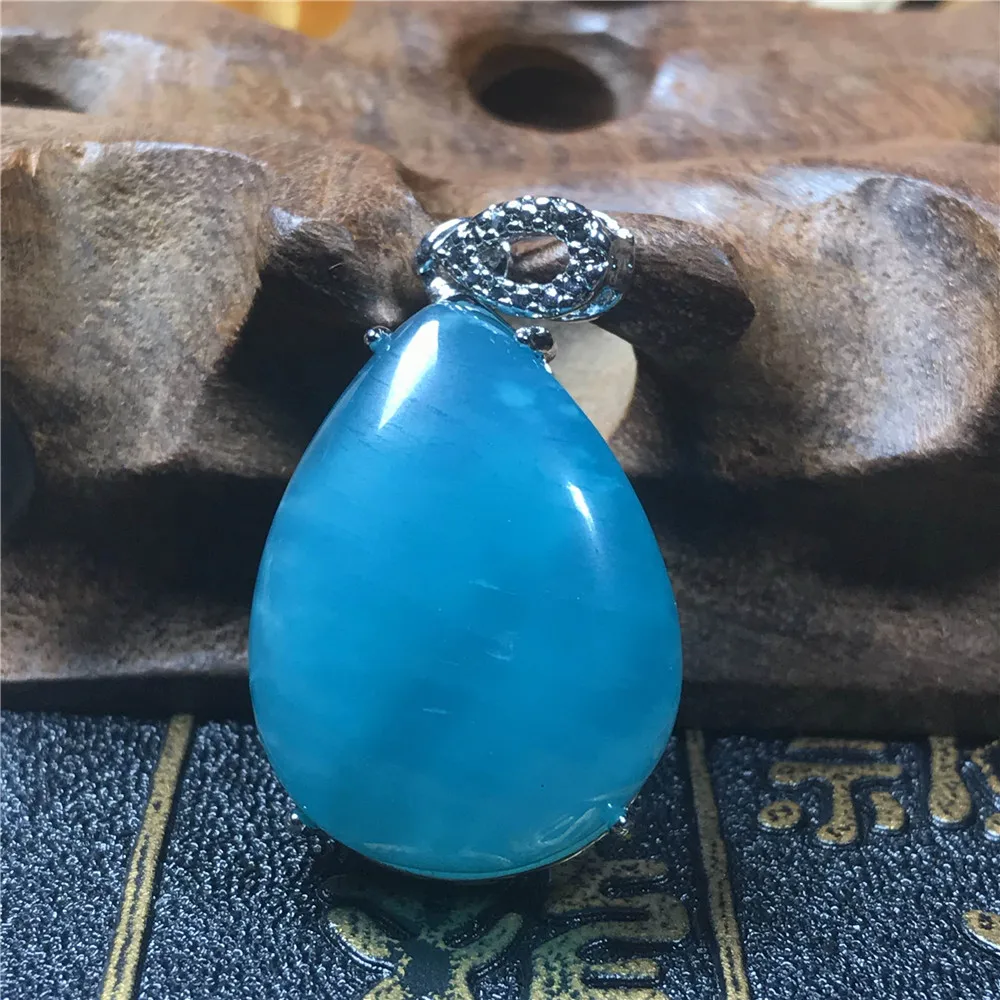 Genuine Natural Green Amazonite Necklace Pendant For Woman 925 Silver 31x20x10mm Crystal Water Drop Beads Gemstone Jewelry AAAAA