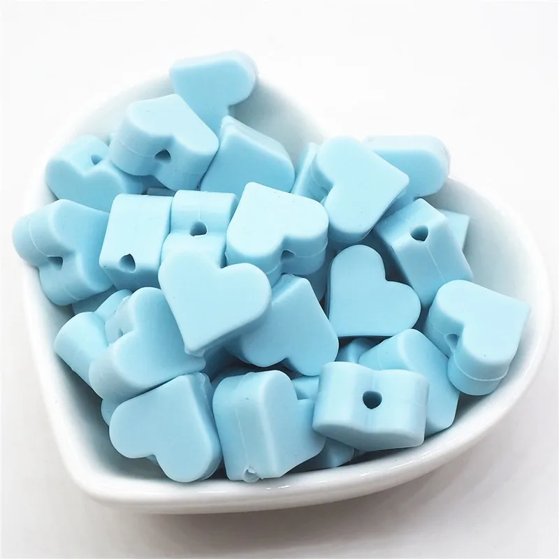 Blue Chenkai, 50 шт., 15 мм, не содержит бисфенол BPA, силиконовые бусины для зубов в форме сердца, сделай сам, для детского душа, пустышка, ожерелье, ювелирная игрушка, аксессуары - Цвет: Blue