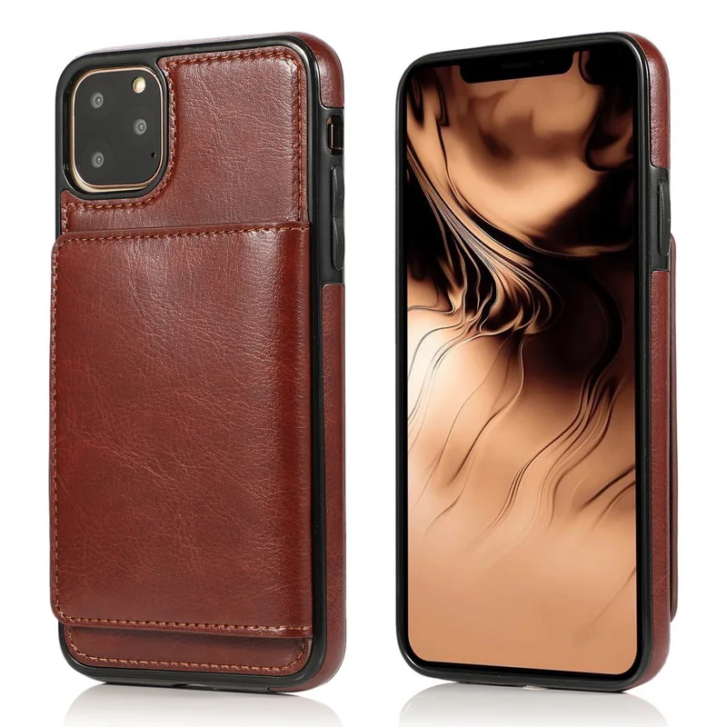 MOESOE For iPhone 11 Pro XS MAX XS XR Leather Card Pocket Back Wallet Stand Case Cover For iPhone 10 8 7 Plus 6 6s Plus - Цвет: Коричневый