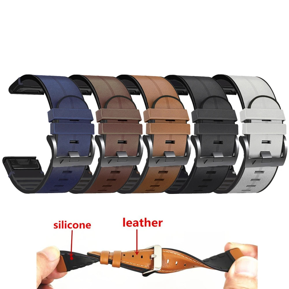 Versatile Silicone & Leather Quick Release Smartwatch Band - Durable & Stylish Strap