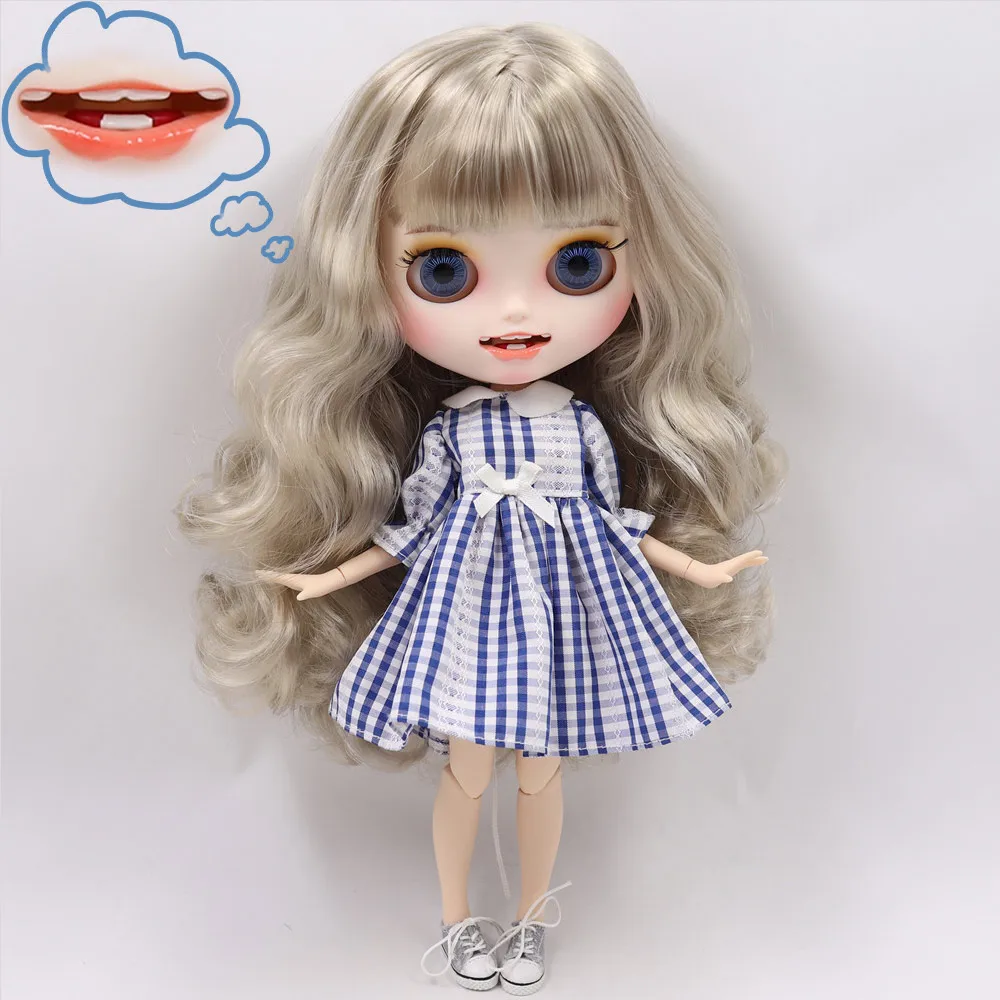 Ледяной обнаженный Blyth кукла No. BL8800 серебряные волосы резные губы открытый рот матовые индивидуальные лицо соединение тела 1/6 bjd