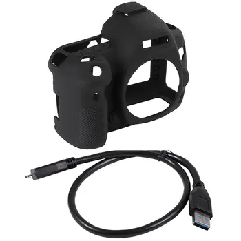 

USB 3.0 Male A to Micro-B Male Data Cable & Silicone Rubber Case for Canon EOS EOS 5D Mark IV 5D4(Black)