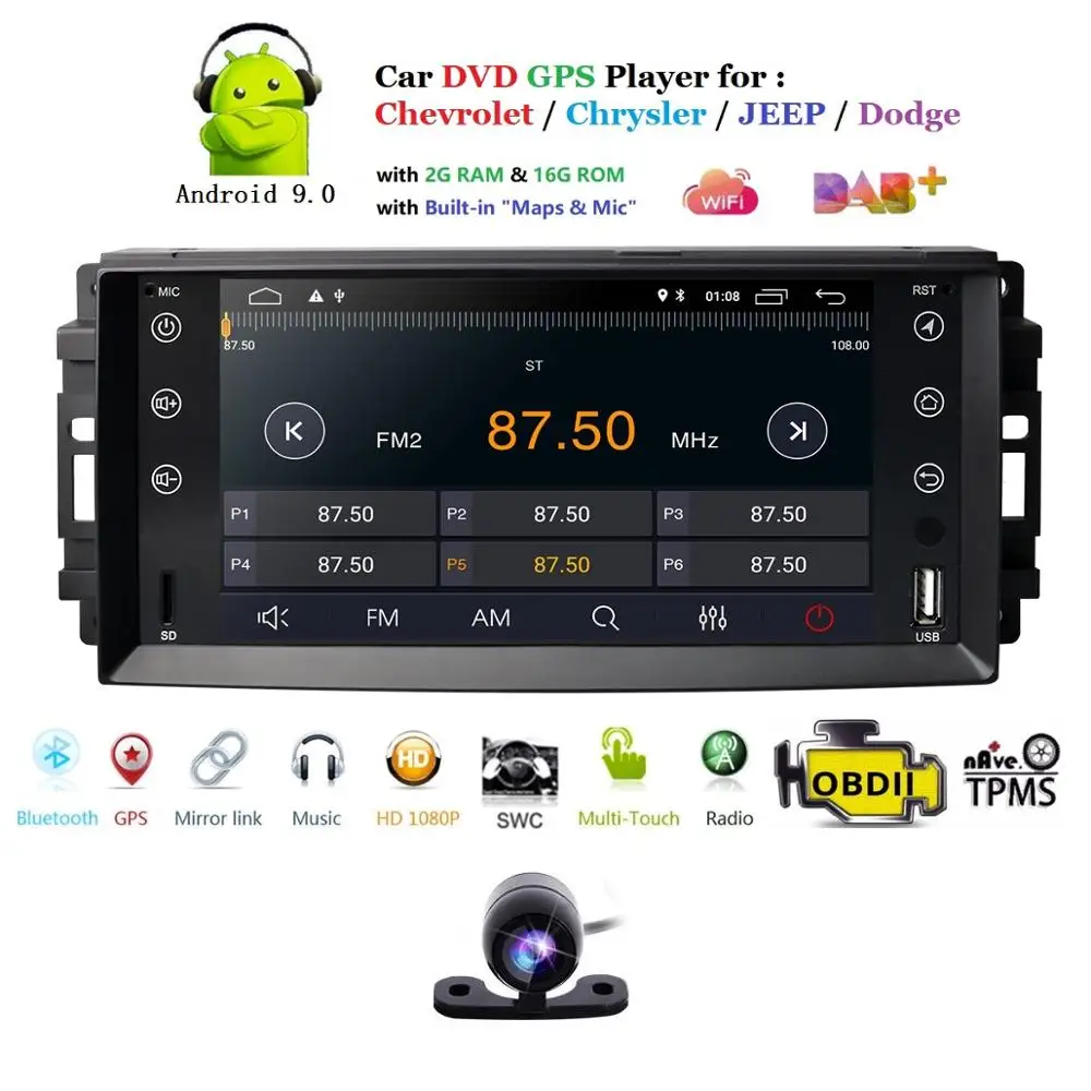 Excellent Car Monitor Android 9.0 GPS Player For Wrangler Compass Grand Cherokee Jeep Patriot Liberty Dodge Caliber Journey Chrysler DVBT 1
