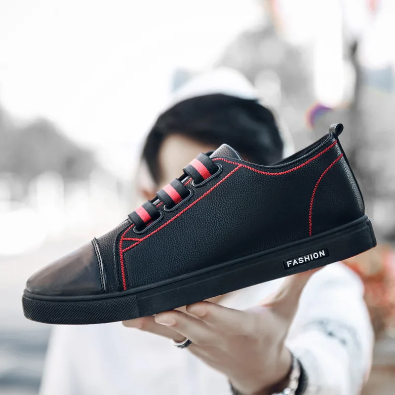 

2019 Hot New Men Vulcanized Lovers Shoes Black Red Sneakers Man Lace-up Casual Shoes Breathable Walking Canvas Shoes Woman