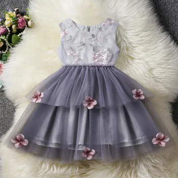 

2020 Kid Baby Girl Tutu Formal Dress Floral Tulle Embroidery Sleeveless Princess Ball Gown Wedding Party Casual Chiffon Sundress