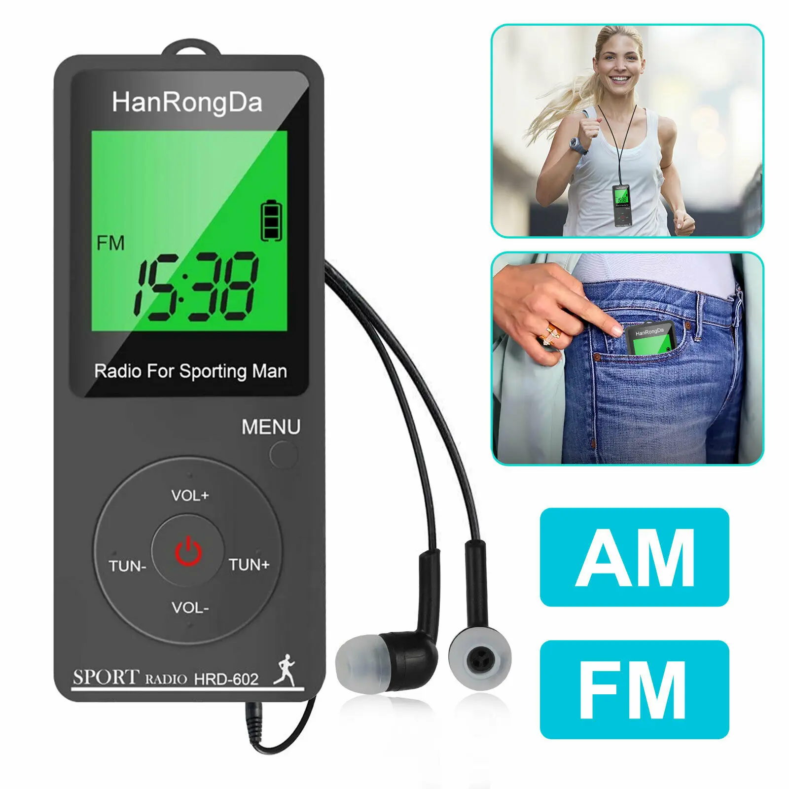 Rádio fm am recarregável li-ion bateria esportes rádio com função pedômetro mini bolso rádio para o homem esportivo presente fone de ouvido