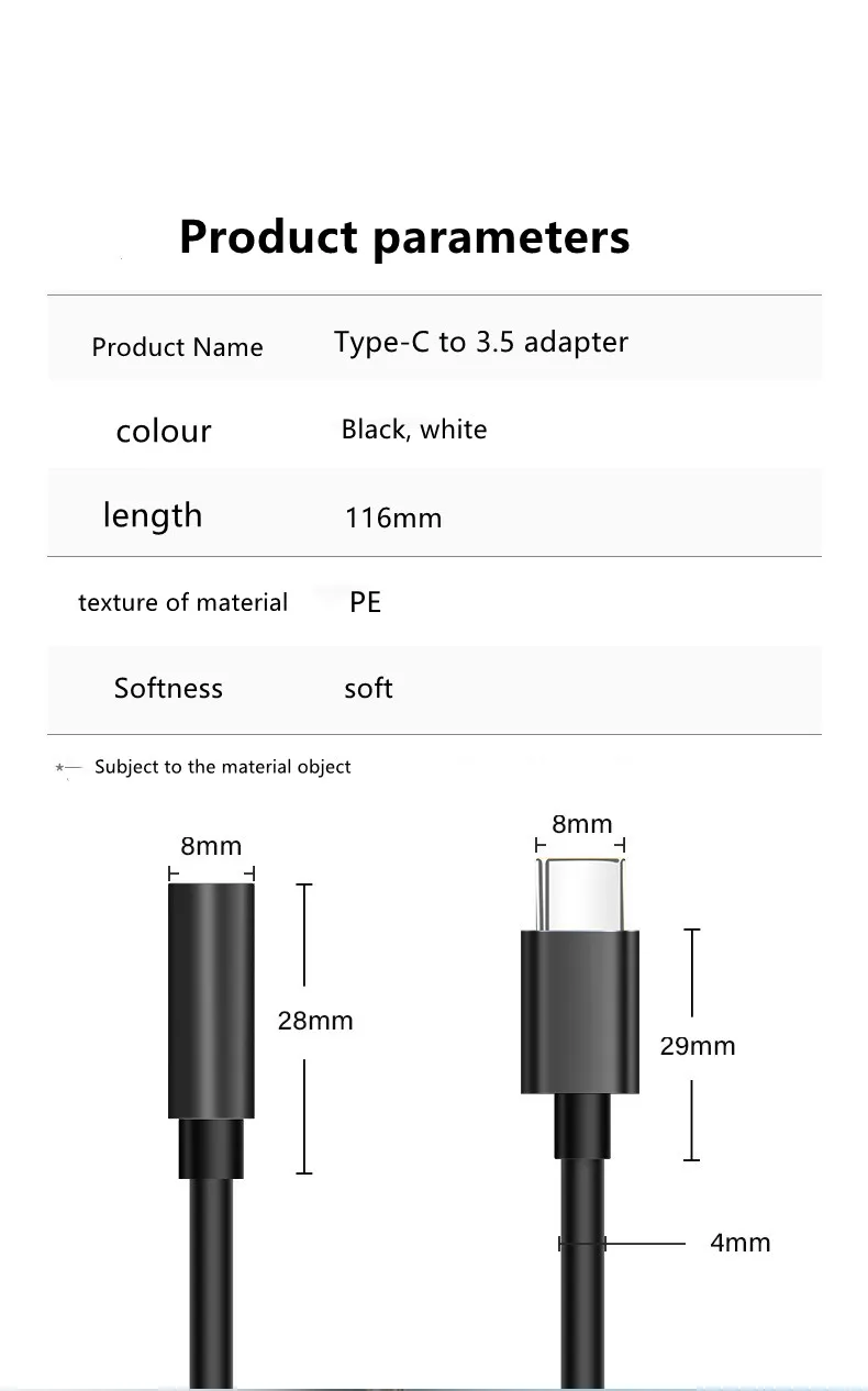 Type-C To 3.5mm Headphone Cable Adapter Type C USB-C Male To 3.5mm Analog audio AUX Audio Female Jack For type-C Xiaomi huawei