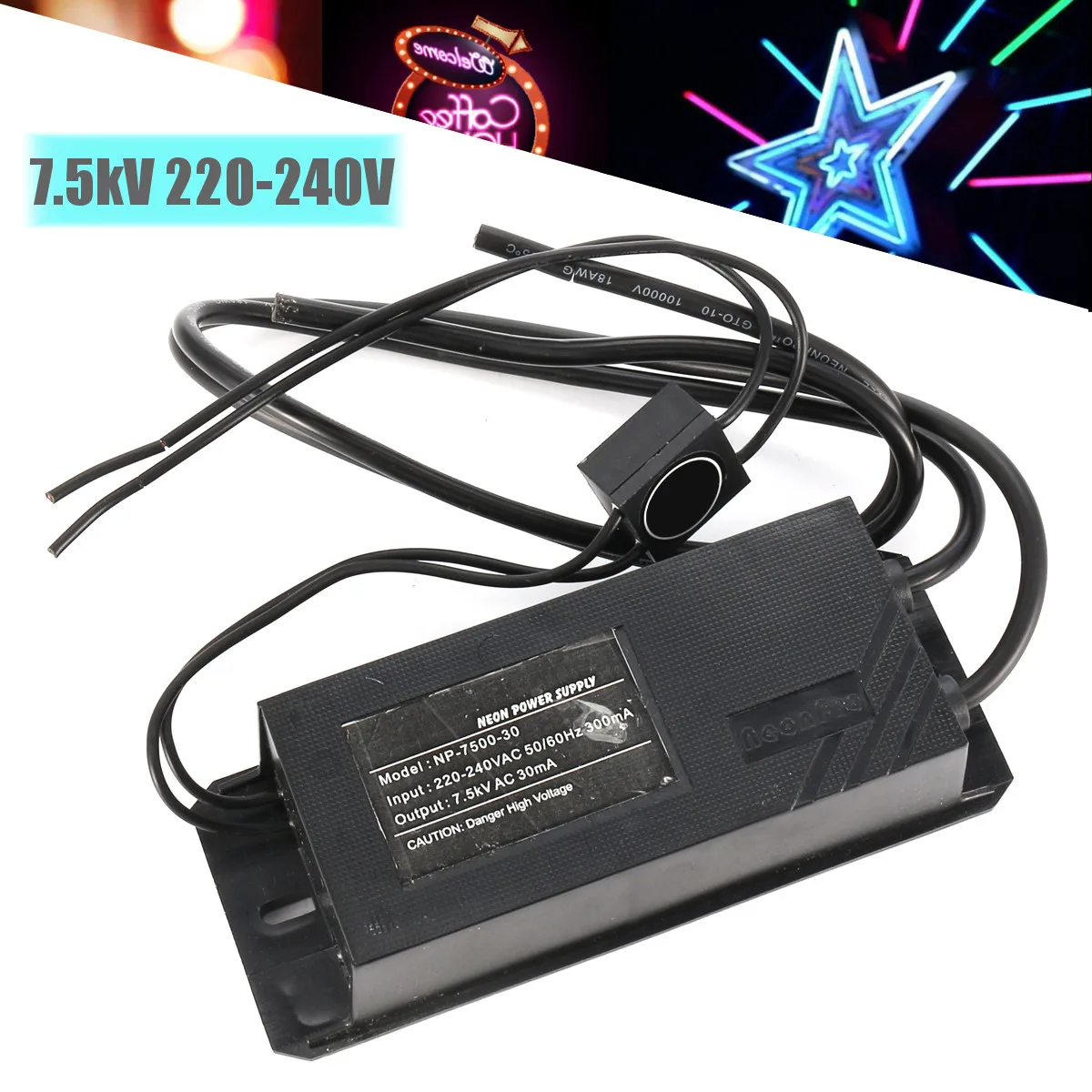 

Neon Electronic Power Supply High Frequency 220-240V 50Hz 7.5kV 72W Neon Transformer Rectifier Black Plastic