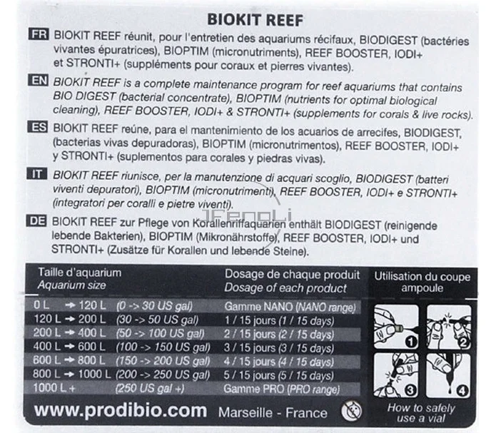 PRODIBIO BioKit Reef 30 vials Bio Digest BIOPTIM IODI+ BOOSTER 6 in 1 for Marine Tank Aquarium Care Program