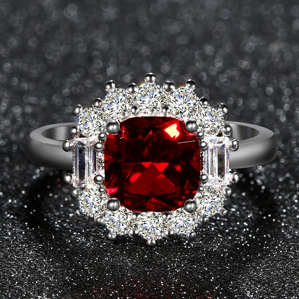 Ruby 925 Silver Jewelry Romantic Woman Wedding Rings With AAAA Cubic Zircon...