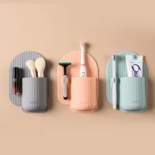 Silicone Wall Mounted Toothbrush Holders Toothpaste Cute Shaver Cup Punch Cosmetics Brush Storage Rack Toilet Organizer Shelf