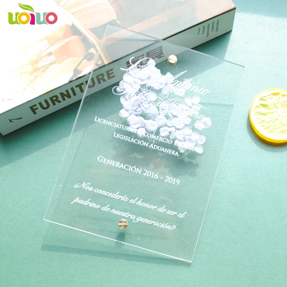  Clear acrylic card with custom printing acrylic cards with foreverflower in the middle wedding birt - 4.00031E+12