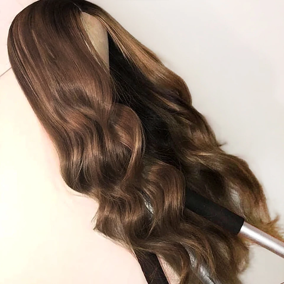 

#4 Color All Machine Weft Wigs 1*5inch Part Body wave Synthetic Wigs Middle Part Natural Density Heat Resistant Fiber Hair Wigs