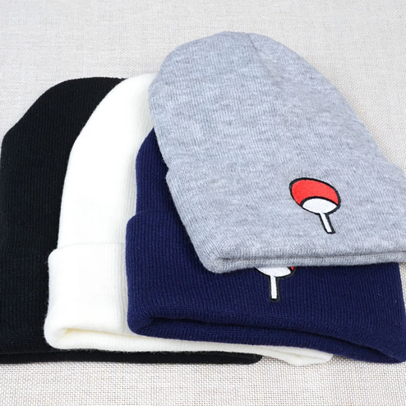 

Anime Lovers Naruto Beanie Uchiha Family Logo Cotton Embroidery Winter Hat Knitted Hat Skullies Beanies Hat Hip Hop Knit Cap