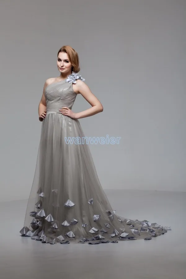 Gratis Verzending 2016 Hot Koop Nieuwe Ontwerp Handgemaakte Bloem Trein Custom Kleur/Maat Een Schouder Avondjurk Chiffon Avond jurken Gratis Verzending 2016 Hot Koop Nieuwe Ontwerp Handgemaakte Bloem Trein Custom Kleur/Maat Een Schouder Avondjurk Chiffon Avond jurken