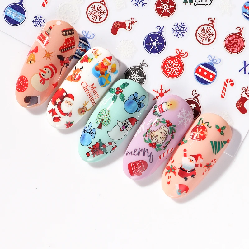 1PC Christmas 3D Nail Art Stickers Decal Slider Santa Claus Snowman Decoration Manicure Nail Wraps Women DIY Nail Art Sticker