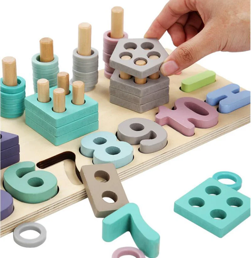 High Quality Wooden Geometry And Figure Geometric Sorting Board Block Kids Educational Toys 5