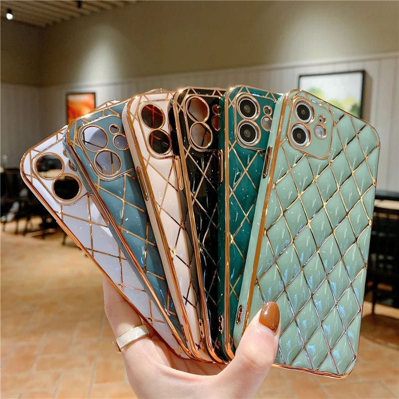 Luxury Plating Frame Geometric Phone Case For iPhone 13 Pro Max 11 12 14 Pro Max XS Max X XR 8 7 Plus Soft Silicone Bumper Gift best case for iphone 12 pro