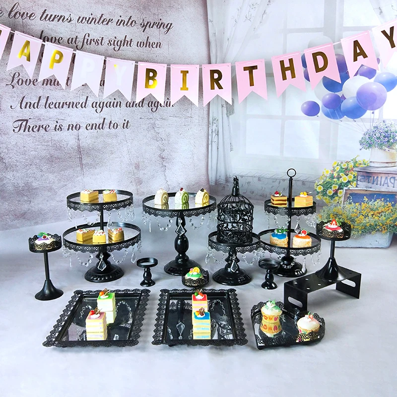 picture color 14pcs New 14pcs Mirror Face multicolour Crystal Cake Stand set Home Wedding Party Decor cristmas decoration gold Cupcake Stand Trays - Цвет: picture color 14pcs