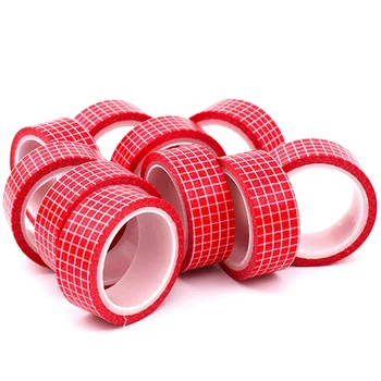 

5M 10 Rolls/Pack Red Grid Washi Tape Japanese Paper DIY Planner Masking Tape Adhesive Tapes Stickers Decorative Stationery Tapes