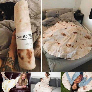 

3D Printed Flannel Soft Burrito Blankets Round Shape Travel Blanket for Bed Wrap Throw For Living Room Funny Bedspreads Carpet
