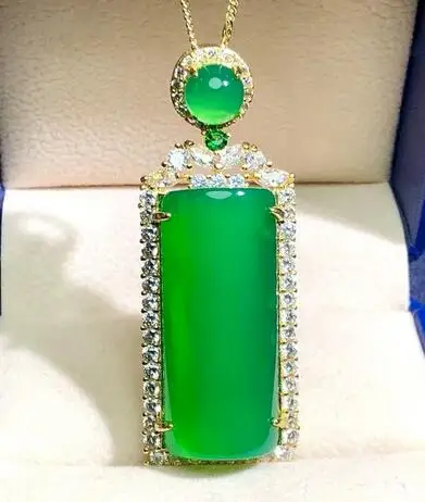 

Real Natural jade Emerald Chalcedony agate rhinestone square pendant Zircon crystal jewelry