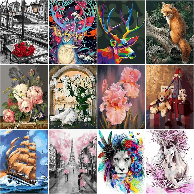 CHENISTORY Coloring By Numbers Animal Landscape Drawing On Canvas Art Gift Diy Pictures Number Wall Painting Promotional | Дом и сад