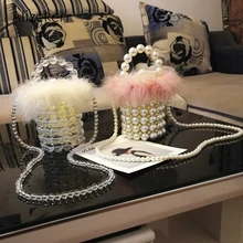 Вечерняя сумочка в виде жемчужины из искусственного меха, Женская Ретро ручная работа, прозрачный жемчуг, бисер, маленький клатч, сумка-мешок, женская сумка на плечо, Свадебная вечеринка