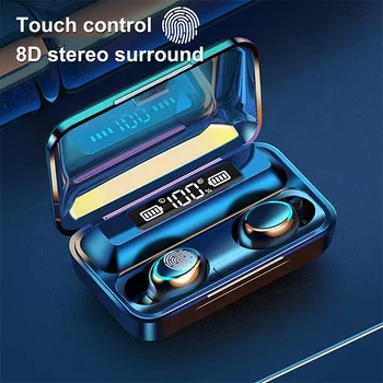 

F9-5 LED Light Tws HiFi Earphone Sport Earphone Headset Mini Wireless Bluetooth Earbuds With Mic 2000Ahm Charging Box