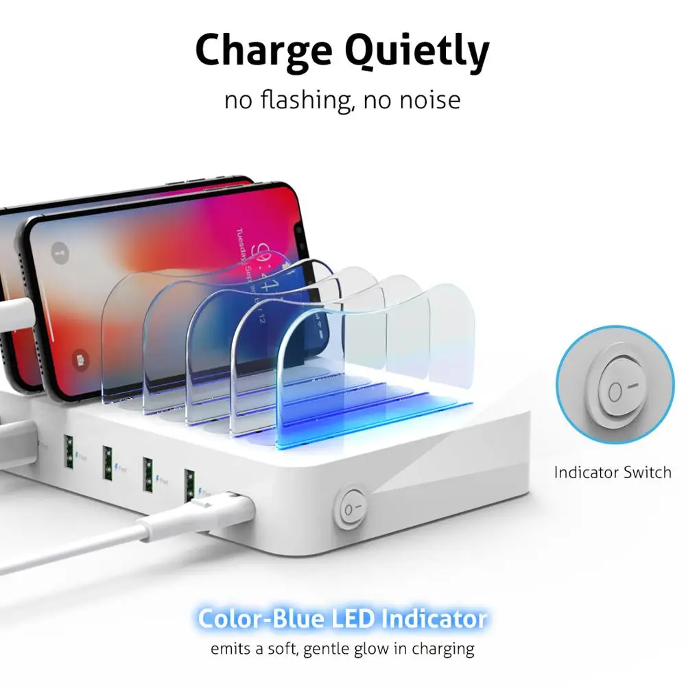 Soopii Quick Charge 3,0 60 W/12A 6-портовая зарядная станция usb для нескольких устройств, док-станция с 6 кабелями в комплекте